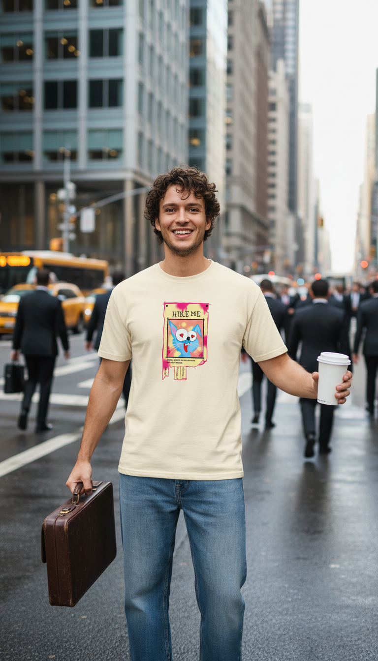 Man holding a coffee cup and briefcase in a city street